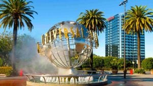 a distant view of Hilton Universal Studio globe